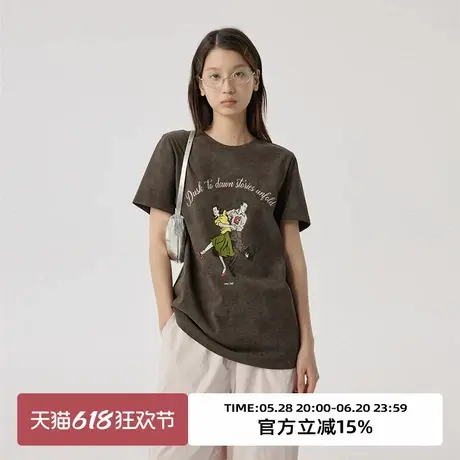 omont蛋挞家 复古扎染印花短袖T恤夏季圆领宽松休闲半袖上衣商品大图