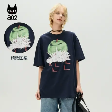 a02【ET自然系列】甜酷黑色短袖T恤女2025年夏季新款宽松圆领上衣图片