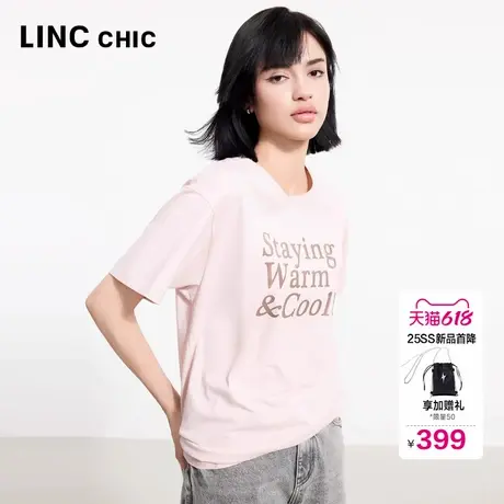 LINCCHIC金羽杰2025年夏季新款短袖宽松圆领印花大T恤女TS309Y商品大图