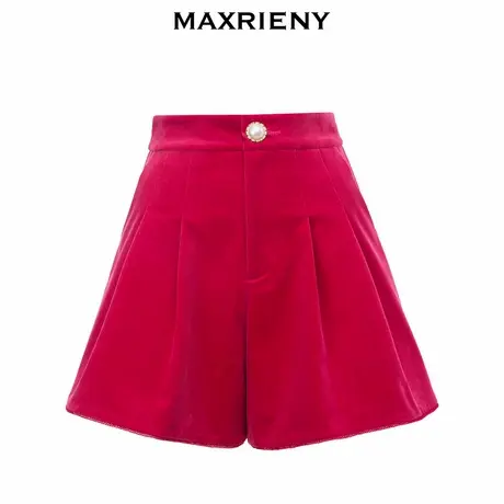 【奥莱】MAXRIENY复古灯芯绒压腿短裤a字高腰压褶短裤女秋图片