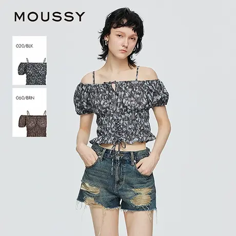 MOUSSY 2025夏季新品甜辣风豹纹绑带泡泡袖衬衫女028ISZ30-1271商品大图