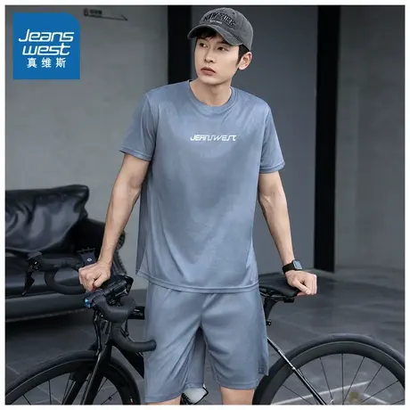 E8真维斯男装休闲运动套装 2025夏季新款圆领短袖T恤短裤2件套装图片
