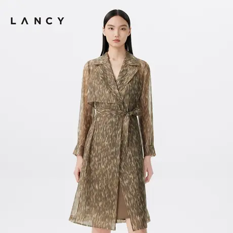 LANCY/朗姿2023春季新款风衣式两件套高腰印花高级感连衣裙女商品大图