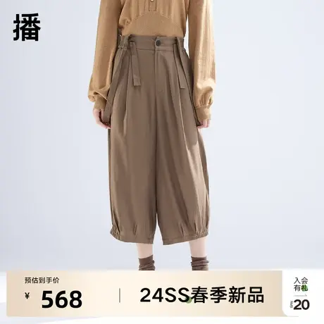 播可拆卸背带裤女2024新款设计感温柔高腰亚麻阔腿裤DDR2KD51111商品大图