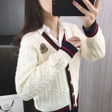 2024春装新款V领针织衫女士开衫洋气上衣外搭春秋季显示毛衣外套图片