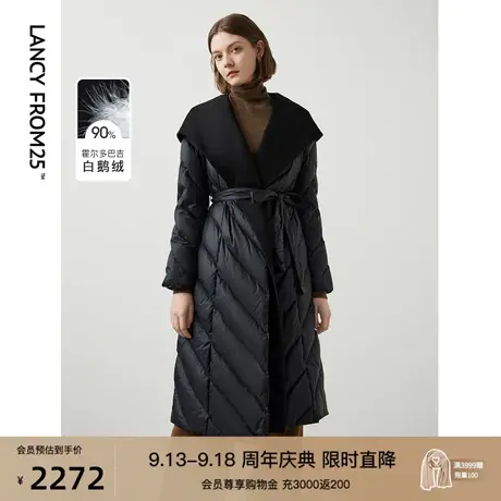 朗姿羊毛鹅绒服2023年冬季新款收腰高腰中长款显瘦羽绒服外套女图片