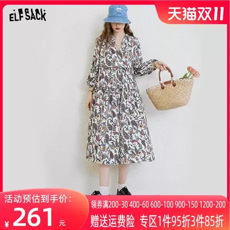 妖精的口袋v领碎花连衣裙女2023夏季新款印花宽松显瘦设计感裙子图片