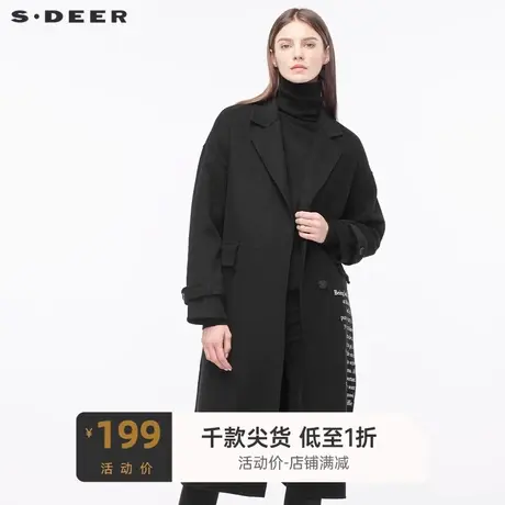 sdeer圣迪奥酷感撞色英文字母开衩下摆袖袢平驳领大衣S18481823🏂商品大图