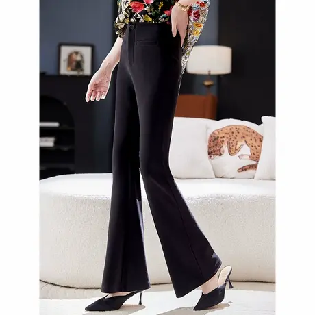 宝诗黎高腰显瘦黑色微喇裤女2025春季气质百搭休闲垂感通勤西装裤商品大图