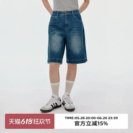 omont蛋挞家复古做旧水洗五分牛仔裤2025夏季高腰阔腿显瘦中裤子商品大图