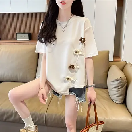 不规则短袖t恤女2025新款爆款夏季韩版宽松设计感小众小个子上衣商品大图