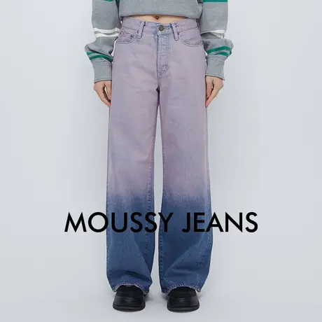 MOUSSY 夏季新品撞色做旧渐变色宽松直筒牛仔裤010HAA11-6941商品大图