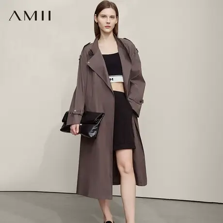 AMII【极简英伦风】2025秋极简通勤英伦风长款风衣女上衣外套商品大图