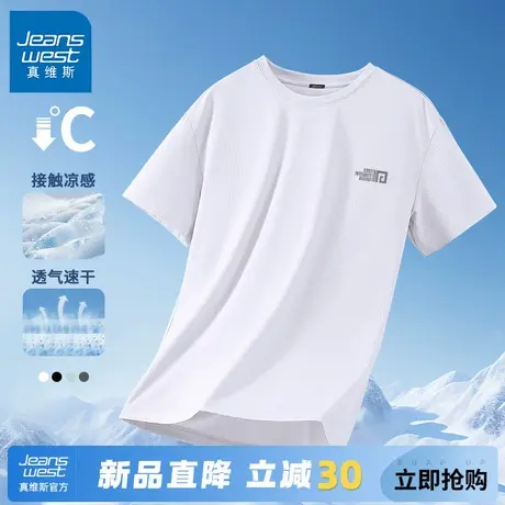 GV真维斯白色短袖男款夏冰丝t恤男网眼速干上衣男士跑步运动半袖C商品大图