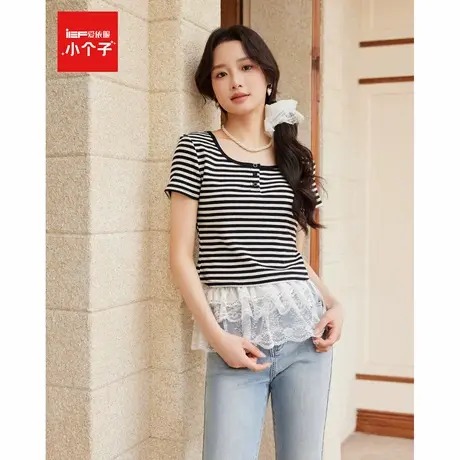 IEF/爱依服上衣2025夏季新款韩版简约通勤风条纹显瘦百搭短款T恤商品大图
