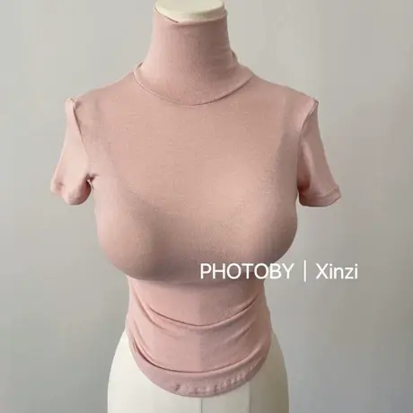 现货~韩国东大门高领短袖紧身显身材性感体恤上衣图片