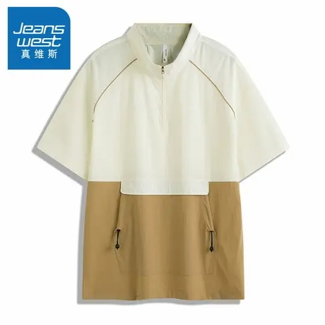 N5真维斯短袖T恤男2025夏季新款撞色透气拼接男士宽松男装上衣服图片