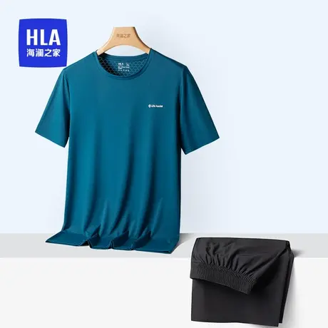 HLA/海澜之家男士冰丝圆领短袖短裤凉感休闲运动吸湿排汗家居服商品大图