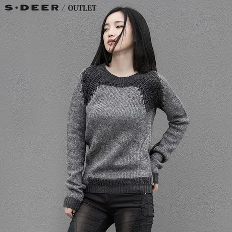【清仓】sdeer圣迪奥插肩拼色灰调女针织衫S15363555图片