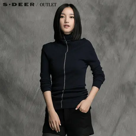 s.deer【新品】圣迪奥专柜正品女装概念撞色高领针织衫图片