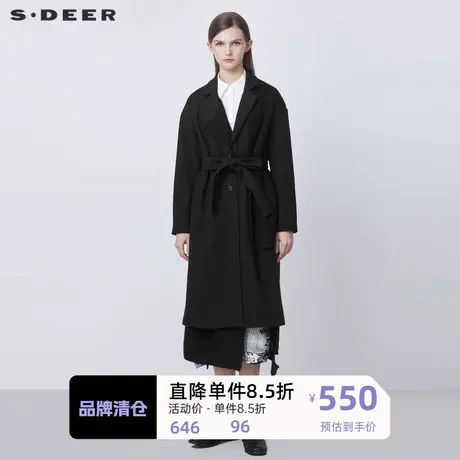 sdeer圣迪奥女装西装领收腰拼接不规则毛呢大衣S21481830图片