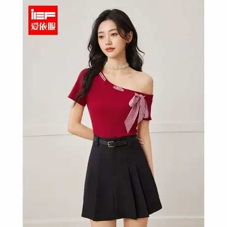 IEF/爱依服2025春季新款韩版性感小女人气质小众时尚露肩设计上衣图片
