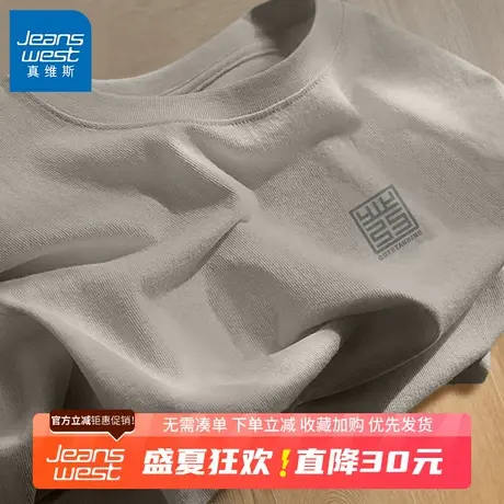 GV真维斯浅灰色纯棉短袖t恤男夏季新款宽松休闲百搭大码国风半袖B图片