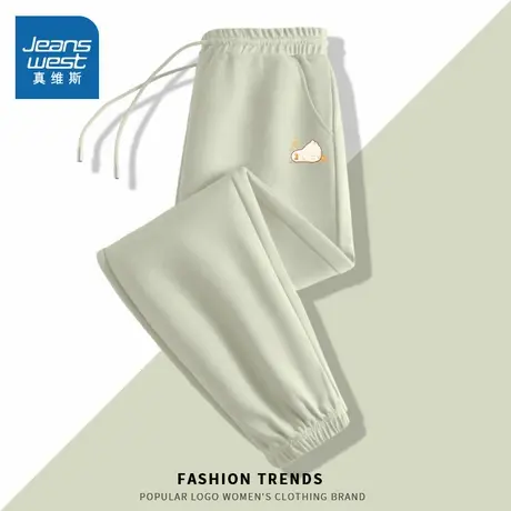 NJ真维斯青少年运动裤女春季新款初中高中灰绿直筒宽松束脚裤商品大图