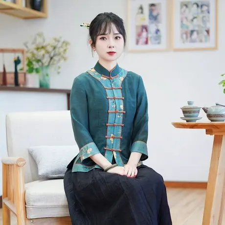 筠雅夏季新款中国风古典唐装上衣女修身显瘦气质新中式女装24J161商品大图