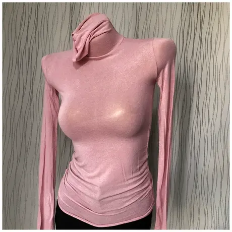 白色堆堆领粉色高领打底衫女春秋薄款内搭长袖t恤紧身上衣2021年商品大图