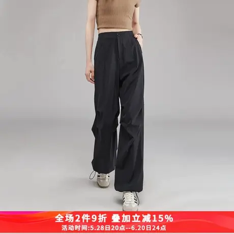娅丽达速干工装裤女夏季薄裤子2025新款休闲长裤黑色伞兵裤运动裤图片