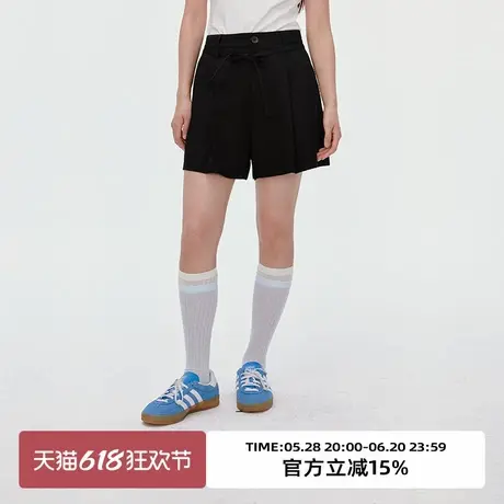 omont蛋挞家复古通勤休闲系带短裤2025夏季黑色高腰阔腿西装裤子商品大图