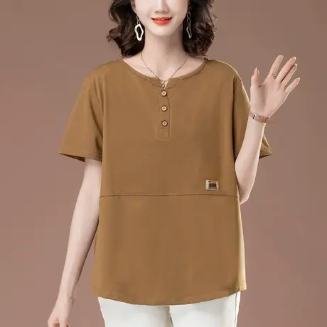 胖妈妈短袖T恤女夏季宽松加肥加大码女装中年人休闲纯棉显瘦体恤商品大图