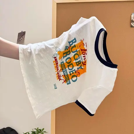 设计感小众印花短袖T恤女夏季韩版修身小个子短款正肩竹节棉上衣图片