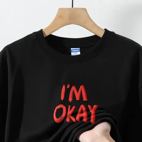 美式260g重磅纯棉黑色短袖t恤男夏季宽松上衣服圆领体恤印花半袖商品大图