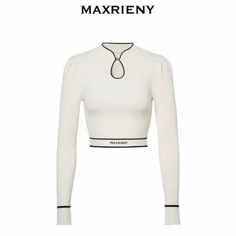 【奥莱】MAXRIENY中式立领截短撞色边套头针织图片