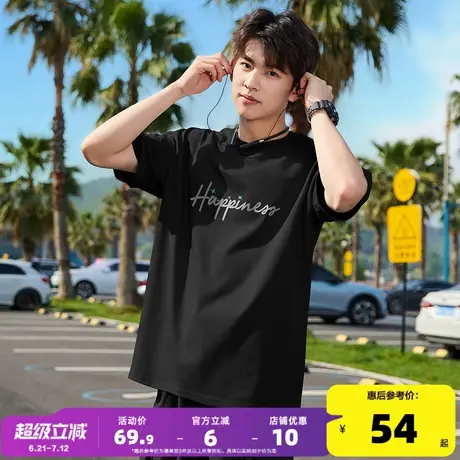 唐狮2025夏季新款男短袖T恤字母印花潮流圆领上衣宽松内搭打底衫t商品大图