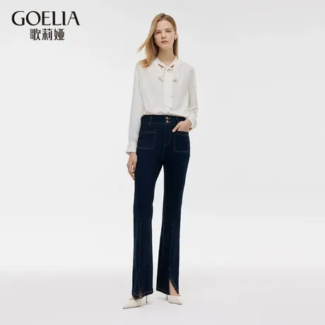 歌莉娅裤子女秋季2024新款高级感高腰开衩微喇裤牛仔裤1C8CCD040商品大图