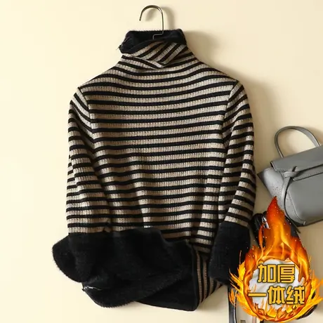 秋冬加绒毛衣女加厚一体绒内搭堆堆高领套头打底针织衫保暖上衣女图片