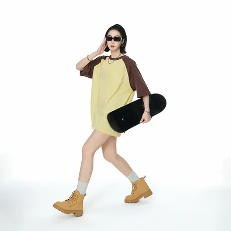 2025夏装新款纯棉拼色宽松T恤男女同款ins风潮牌短袖上衣7色可选图片