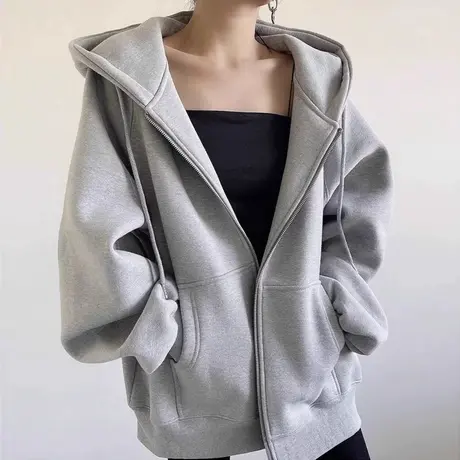 oversize外套女2025新款春秋季小个子韩系慵懒风连帽卫衣开衫上衣图片