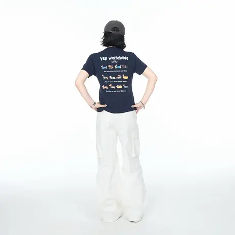 夏季正肩修身短款创意印花短袖T恤女2025新款ins甜辣风显瘦上衣潮商品大图