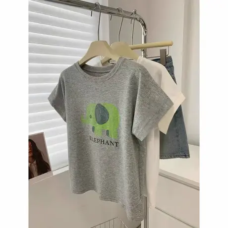 2025夏季新款正肩圆领短袖t恤女装高腰宽松修身修身T恤ins上衣服商品大图