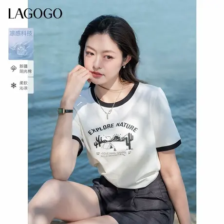 凉感新疆棉LAGOGO露营剪影印花短袖T恤女拉谷谷2025年夏新款上衣商品大图