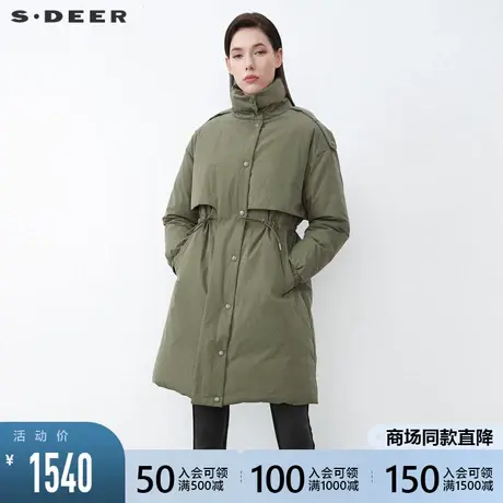 sdeer圣迪奥2021冬装新款高领抽绳收腰拼接宽松羽绒服女S21482428商品大图