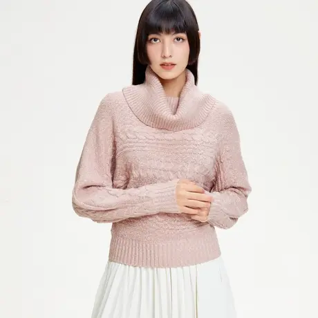 ONLY奥莱夏季设计感简约百搭高领落肩宽松针织衫女商品大图