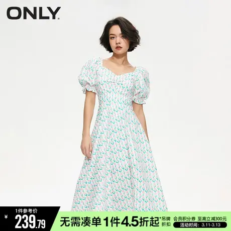 ONLY秋季时尚气质满印A字方领泡泡袖连衣裙女|123207134商品大图