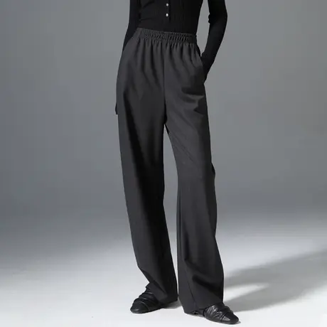 灰色西装阔腿裤女秋冬新款松紧高腰直筒西裤弯刀香蕉裤休闲镰刀裤商品大图