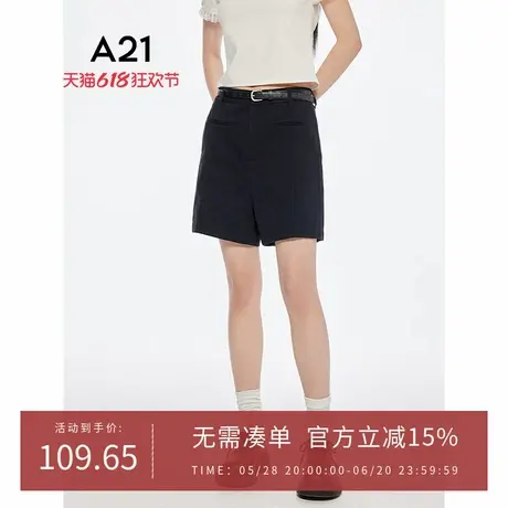 A21女装黑色薄休闲裤2025夏季新品简约设计感直筒短裤宽松阔腿裤商品大图