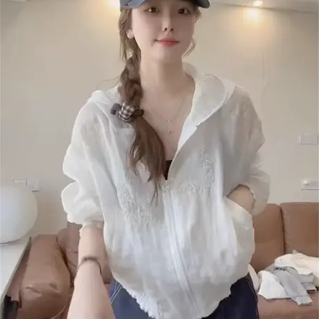 短款连帽刺绣防晒衣外套女薄款2025夏季新款小个子休闲宽松上衣潮商品大图